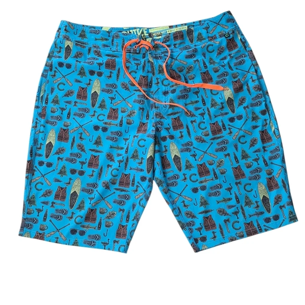 Blue Patterned Swim Shorts